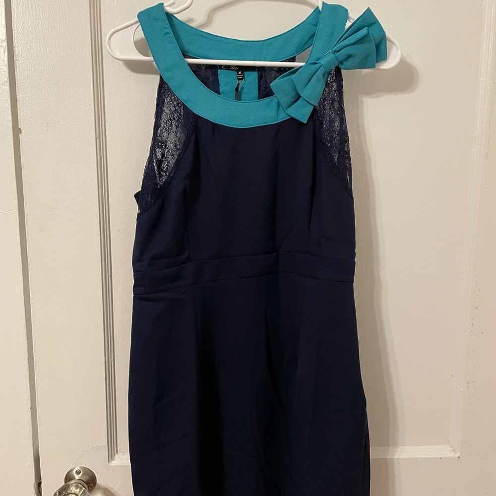 *2 FOR $15* C. Luce Navy Lace Dress with Teal Bow NWT